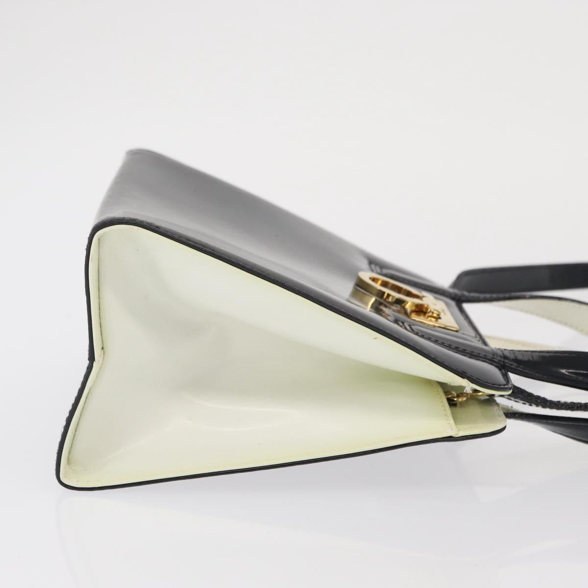 Salvatore Ferragamo Gancini Hand Bag Patent leather 2way Black Gold Auth 170695