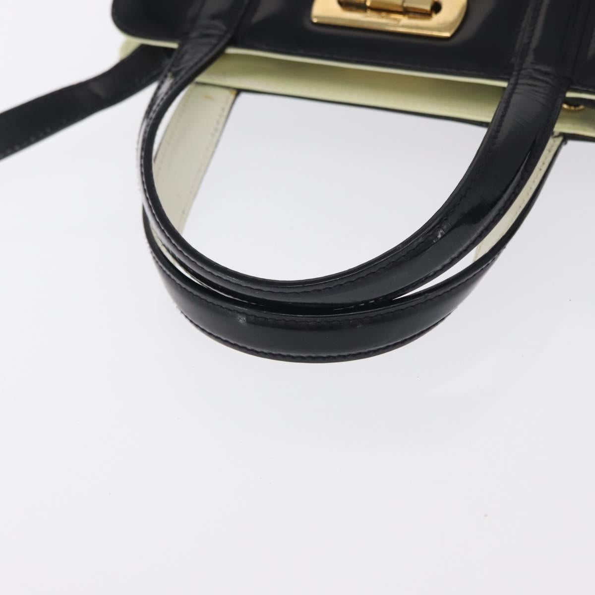 Salvatore Ferragamo Gancini Hand Bag Patent leather 2way Black Gold Auth 170695