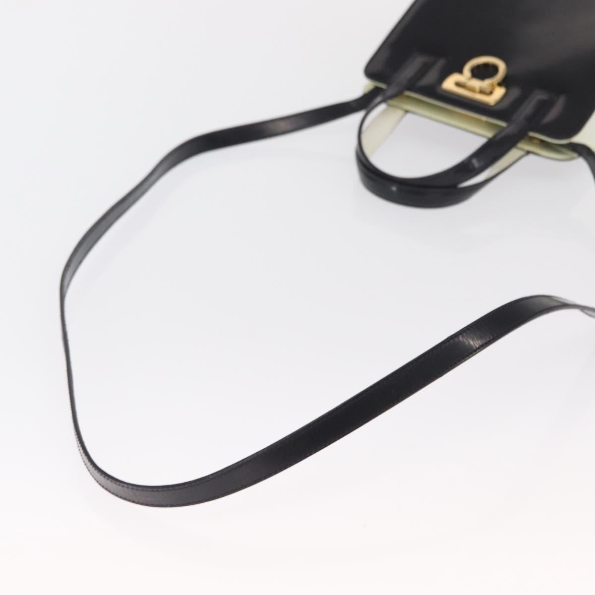 Salvatore Ferragamo Gancini Hand Bag Patent leather 2way Black Gold Auth 170695