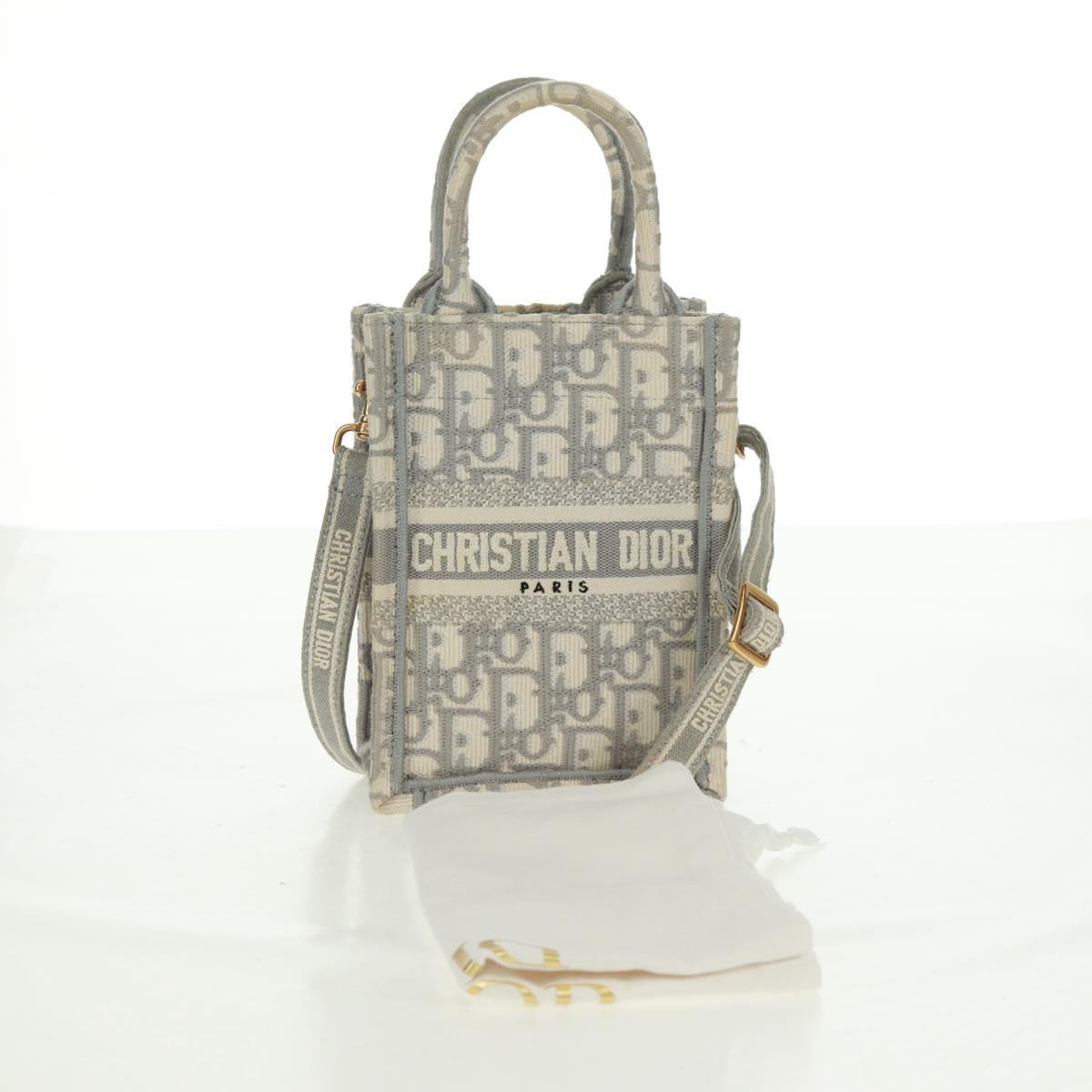 Christian Dior Trotter Canvas Oblique Book Tote Mini Bag White Gold Auth 170699M