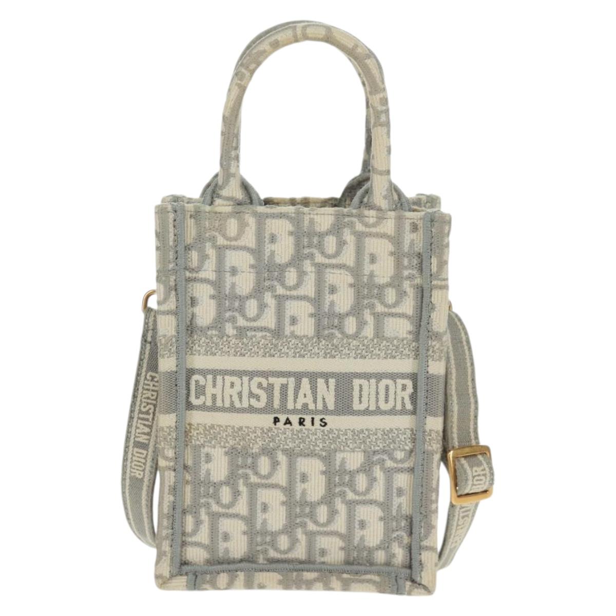 Christian Dior Trotter Canvas Oblique Book Tote Mini Bag White Gold Auth 170699M