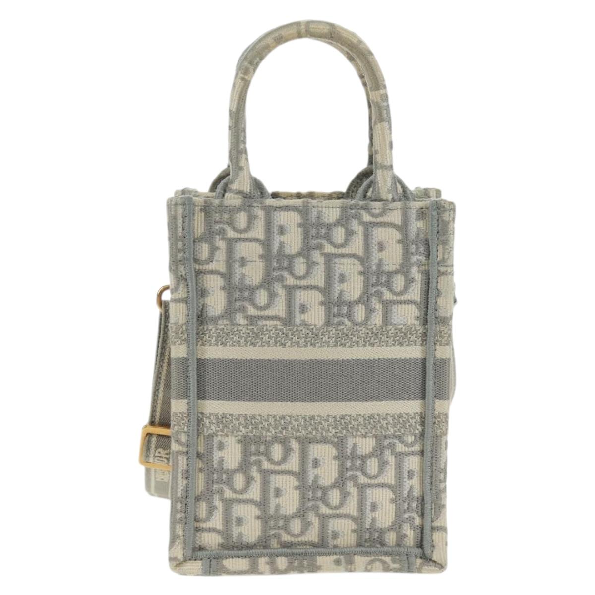 Christian Dior Trotter Canvas Oblique Book Tote Mini Bag White Gold Auth 170699M