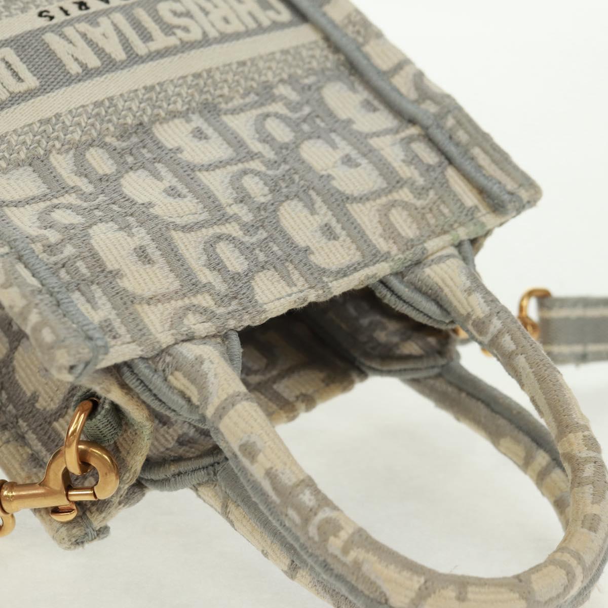 Christian Dior Trotter Canvas Oblique Book Tote Mini Bag White Gold Auth 170699M