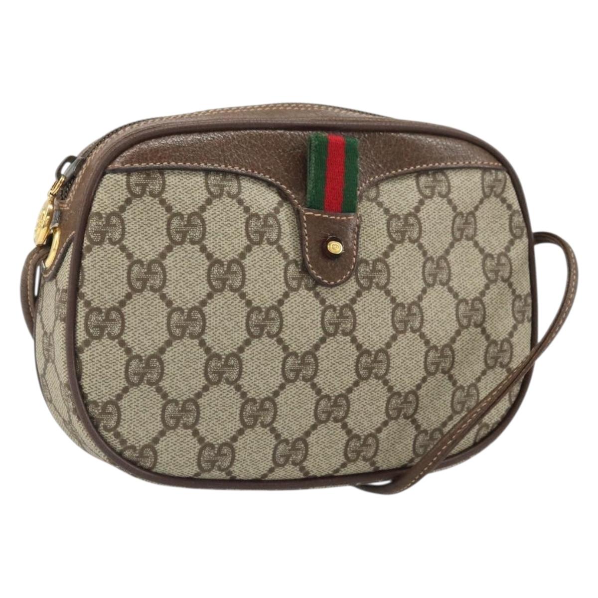 GUCCI GG Supreme Web Sherry Line Bag PVC Beige Gold 007 58 6112 Auth 170700