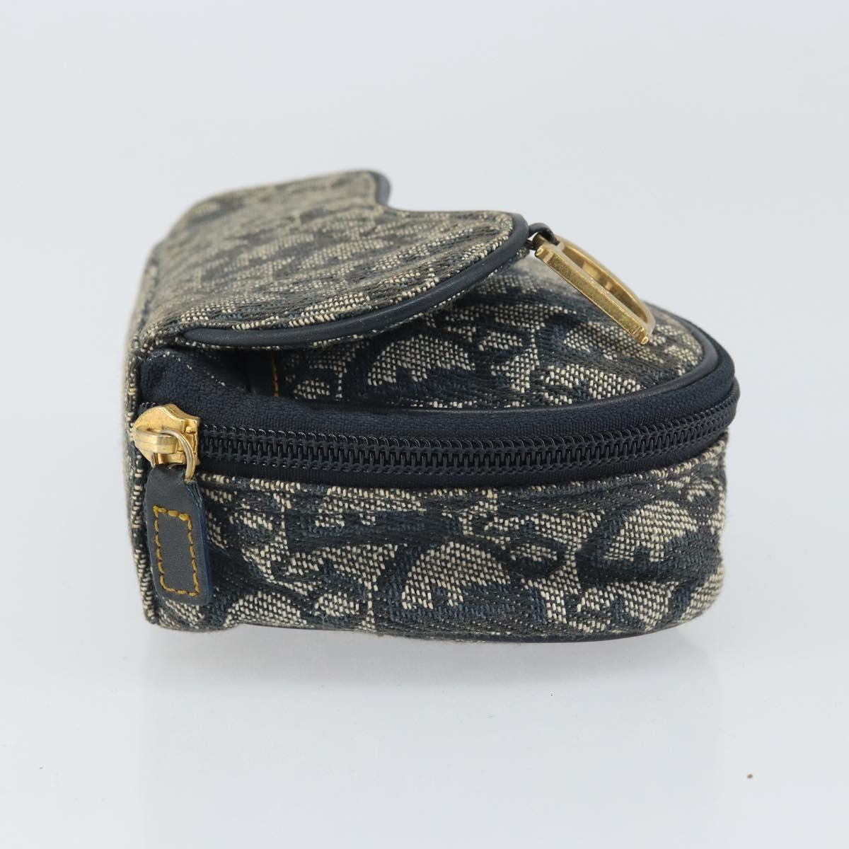 Christian Dior Trotter Canvas Saddle Pouch Navy Gold Auth 170701