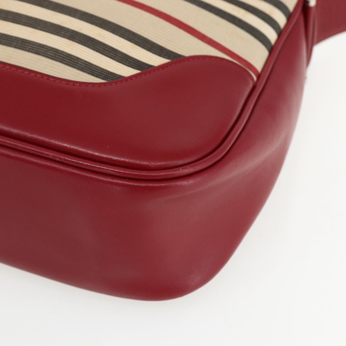 BURBERRY Nova Check Blue Label Shoulder Bag Canvas Beige Silver Auth 170703