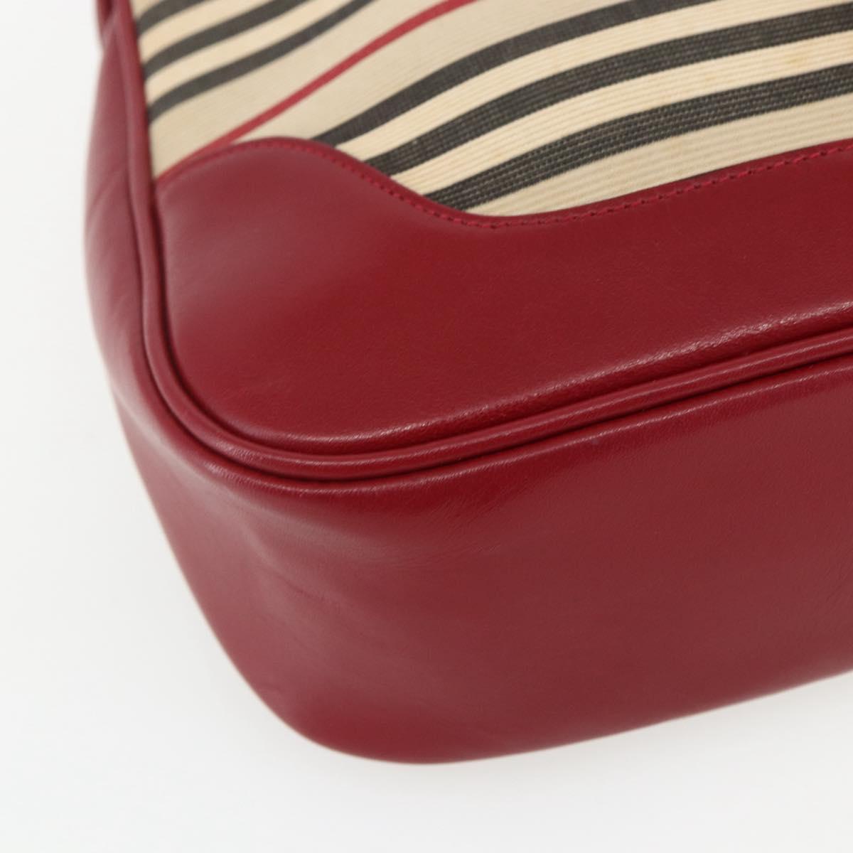 BURBERRY Nova Check Blue Label Shoulder Bag Canvas Beige Silver Auth 170703