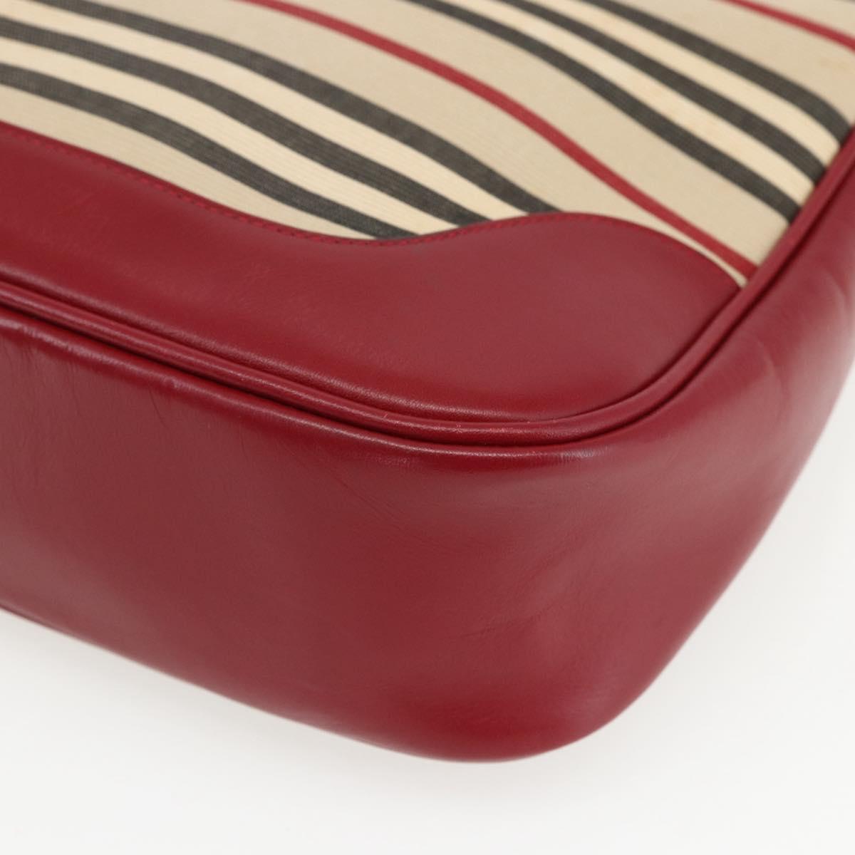 BURBERRY Nova Check Blue Label Shoulder Bag Canvas Beige Silver Auth 170703