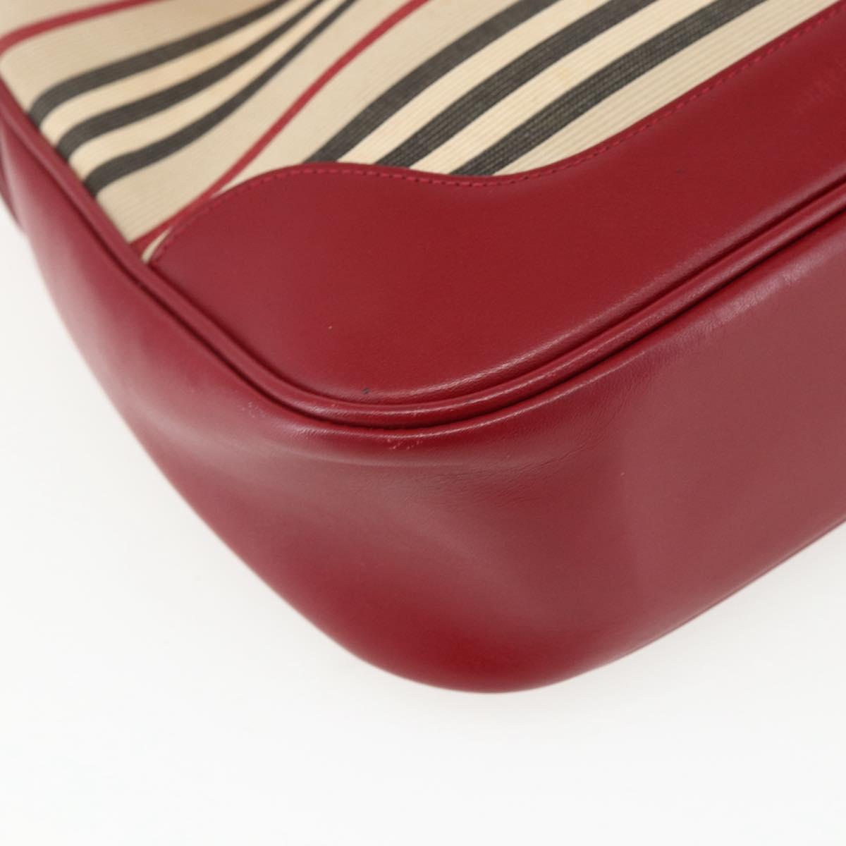 BURBERRY Nova Check Blue Label Shoulder Bag Canvas Beige Silver Auth 170703