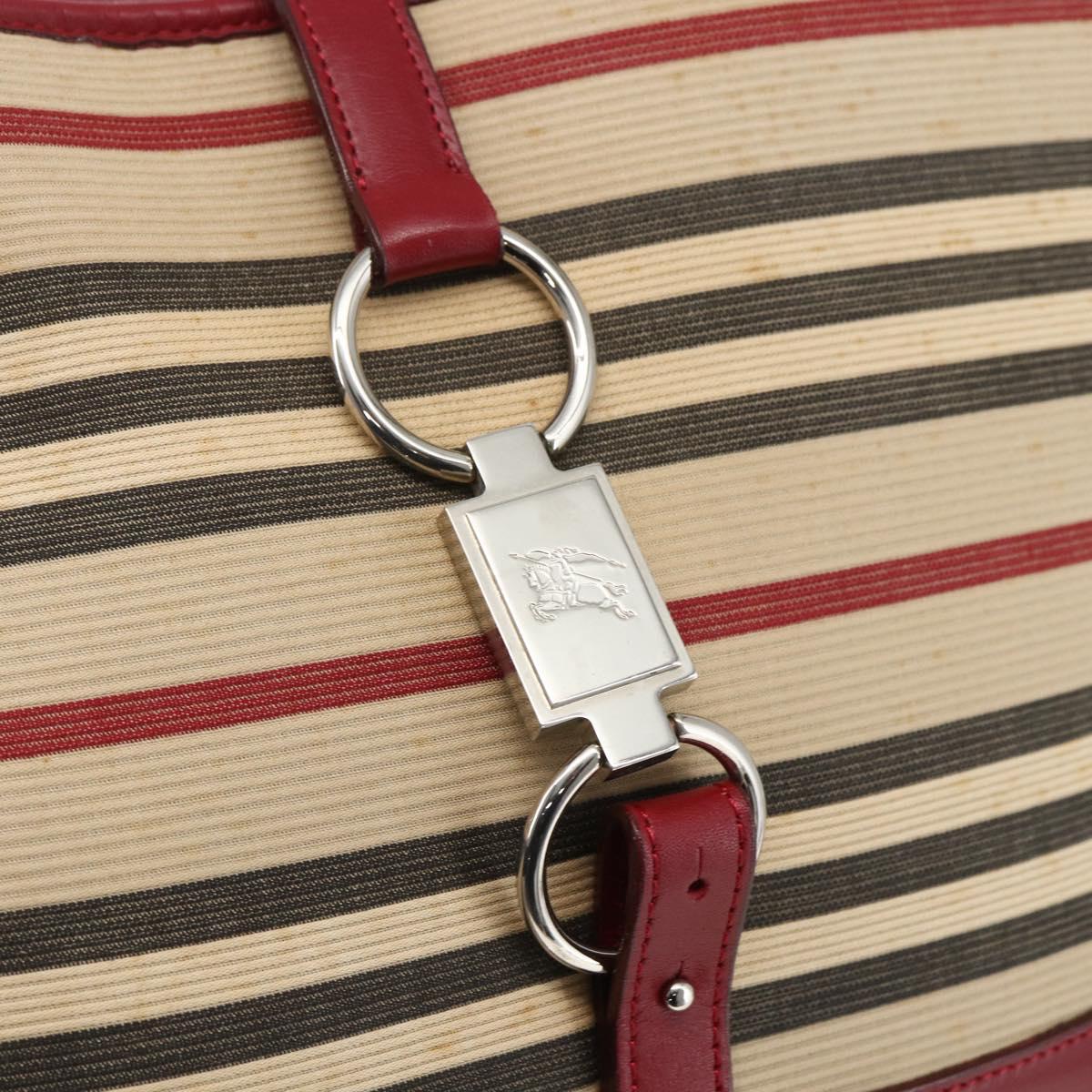 BURBERRY Nova Check Blue Label Shoulder Bag Canvas Beige Silver Auth 170703