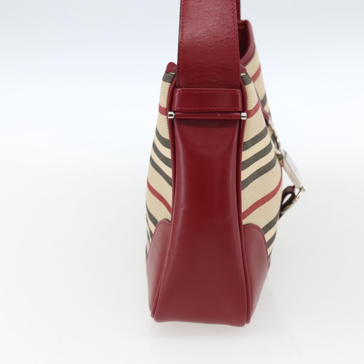 BURBERRY Nova Check Blue Label Shoulder Bag Canvas Beige Silver Auth 170703