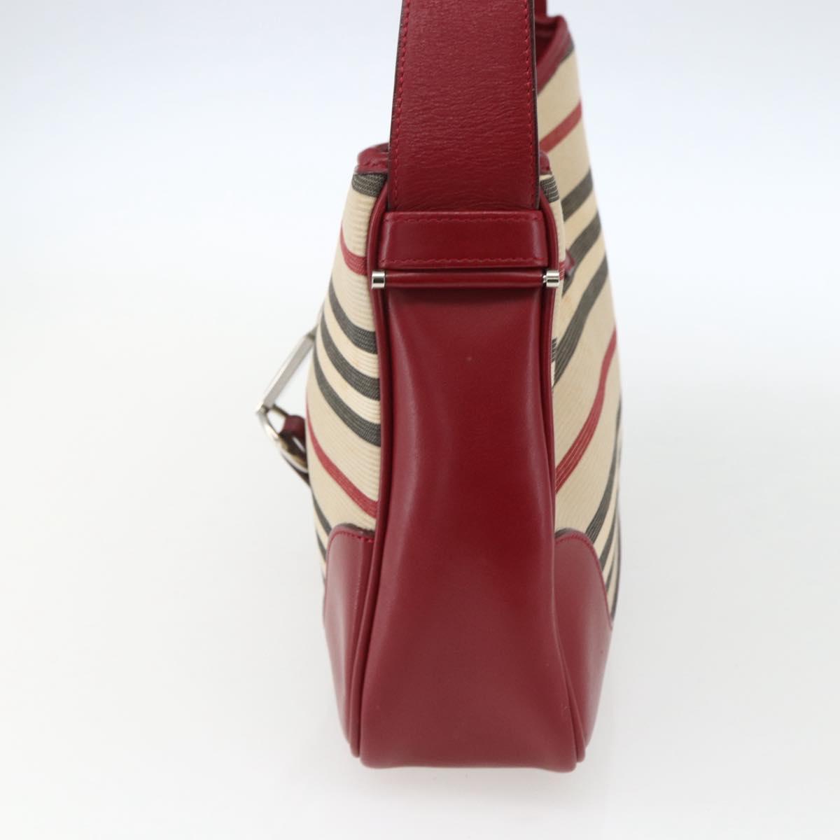 BURBERRY Nova Check Blue Label Shoulder Bag Canvas Beige Silver Auth 170703