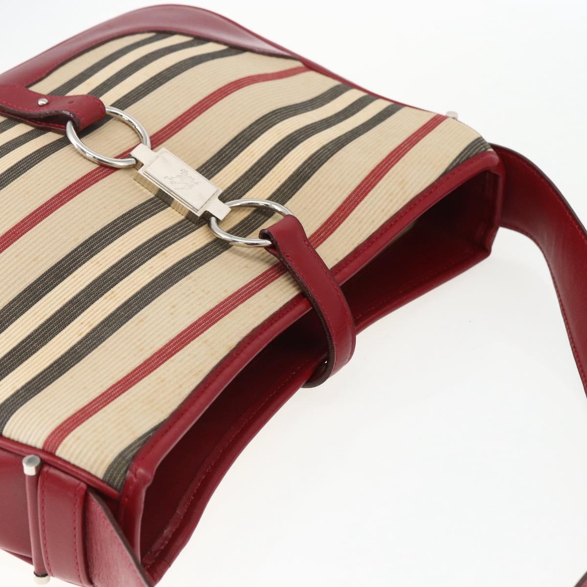 BURBERRY Nova Check Blue Label Shoulder Bag Canvas Beige Silver Auth 170703