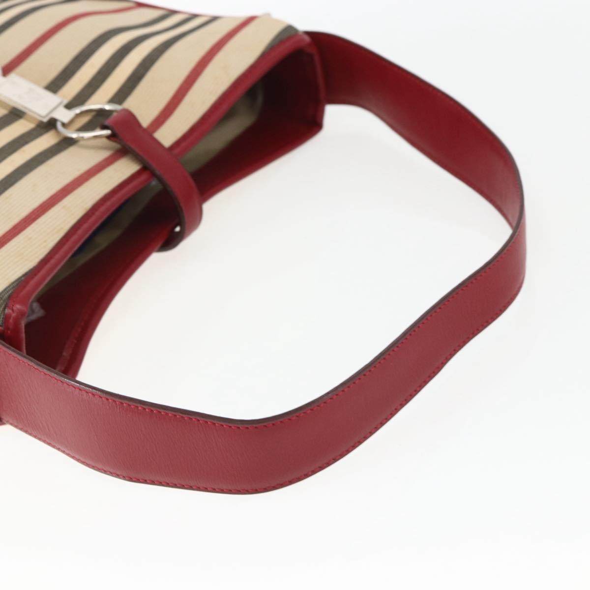 BURBERRY Nova Check Blue Label Shoulder Bag Canvas Beige Silver Auth 170703