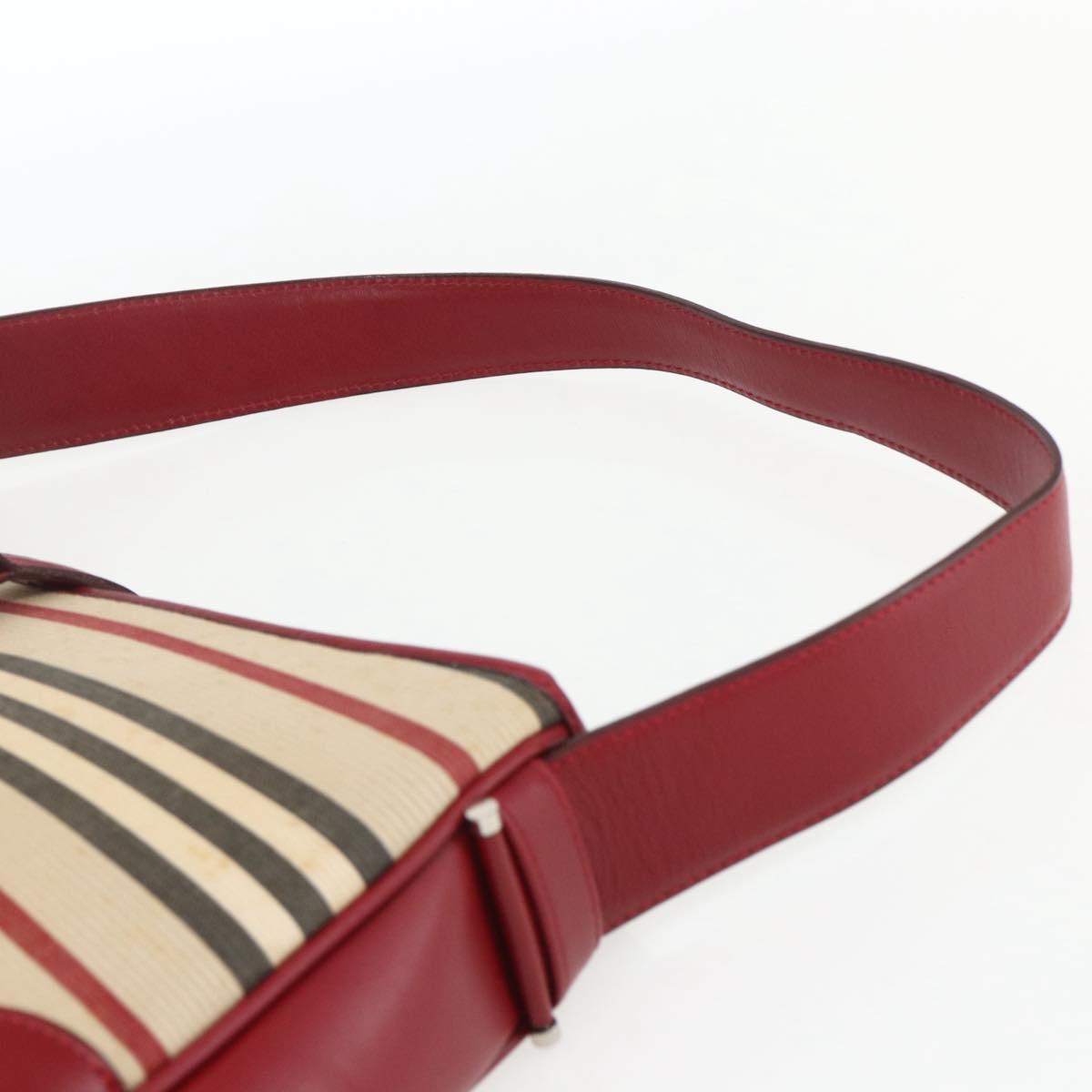 BURBERRY Nova Check Blue Label Shoulder Bag Canvas Beige Silver Auth 170703