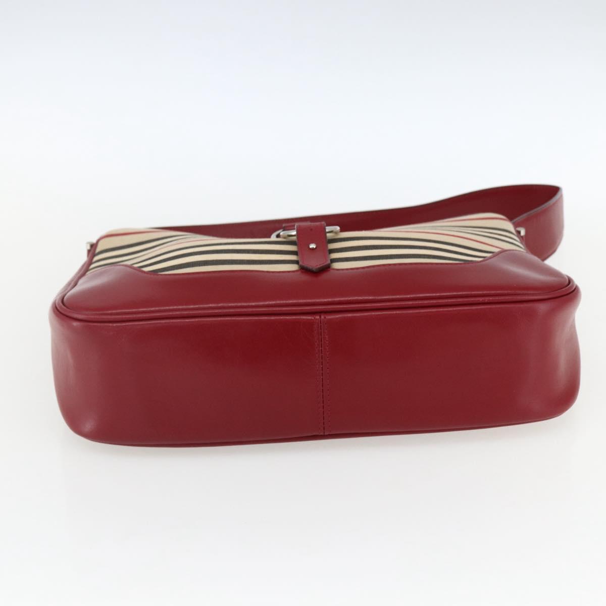 BURBERRY Nova Check Blue Label Shoulder Bag Canvas Beige Silver Auth 170703