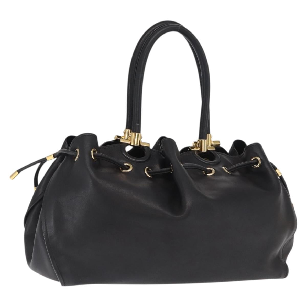 Salvatore Ferragamo Gancini Tote Bag Leather Black Gold Auth 170707
