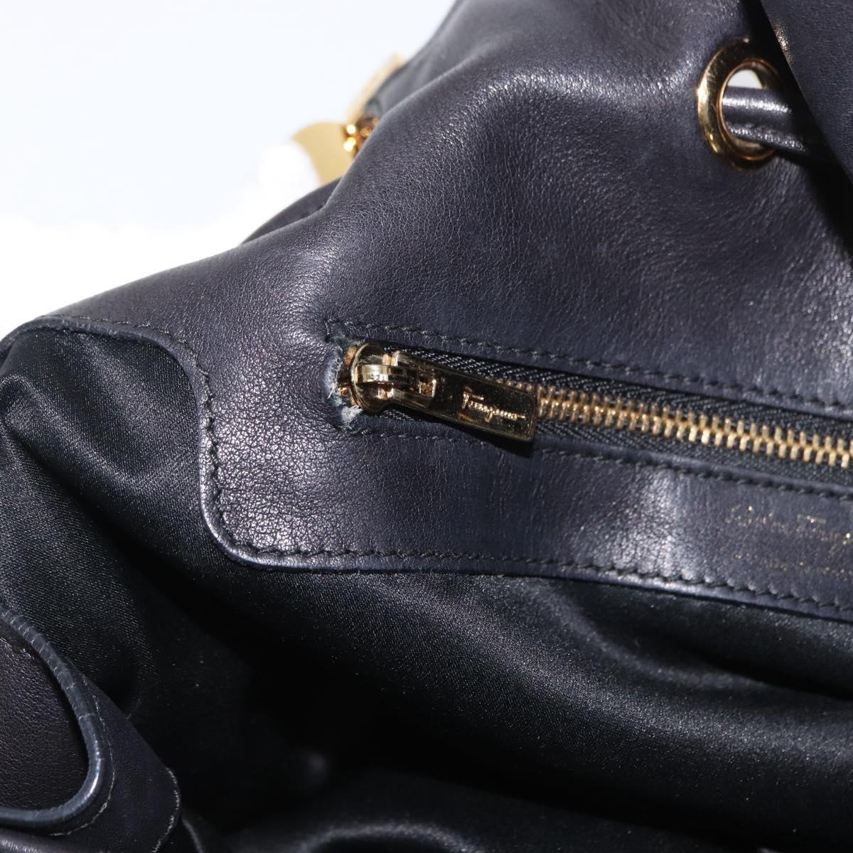 Salvatore Ferragamo Gancini Tote Bag Leather Black Gold Auth 170707