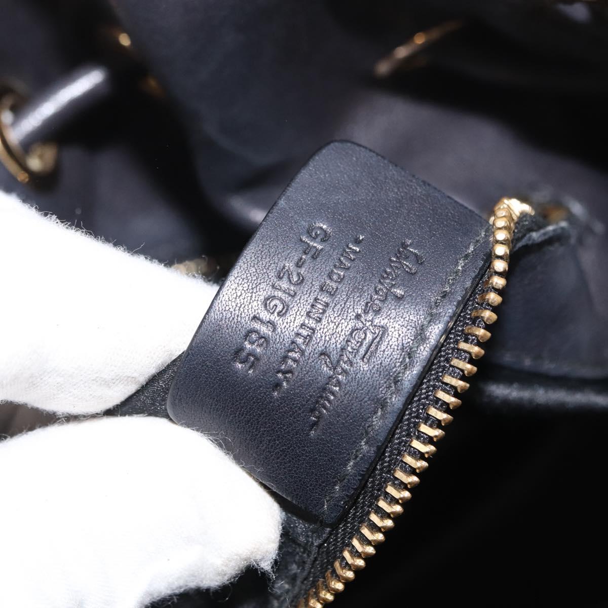 Salvatore Ferragamo Gancini Tote Bag Leather Black Gold Auth 170707