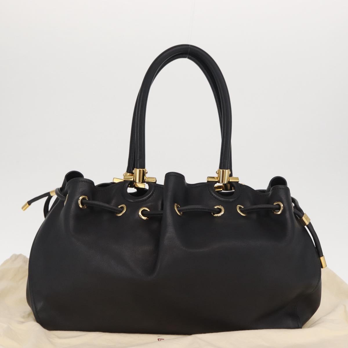 Salvatore Ferragamo Gancini Tote Bag Leather Black Gold Auth 170707