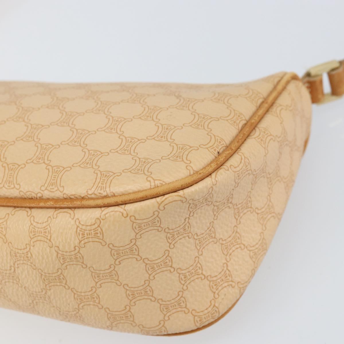 CELINE Macadam Canvas Shoulder Bag PVC Leather Beige Gold Auth 170714