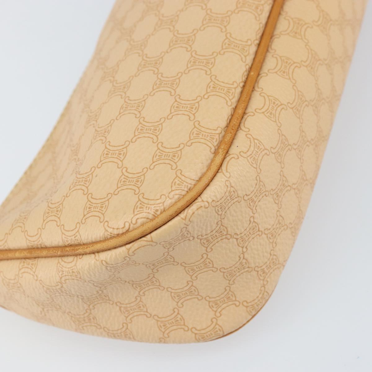 CELINE Macadam Canvas Shoulder Bag PVC Leather Beige Gold Auth 170714