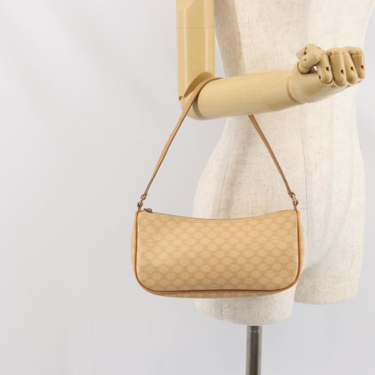CELINE Macadam Canvas Shoulder Bag PVC Leather Beige Gold Auth 170714