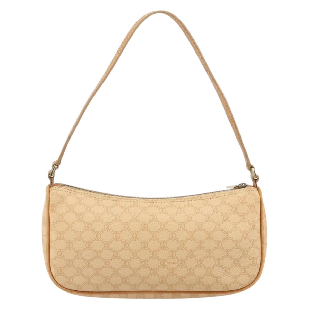 CELINE Macadam Canvas Shoulder Bag PVC Leather Beige Gold Auth 170714