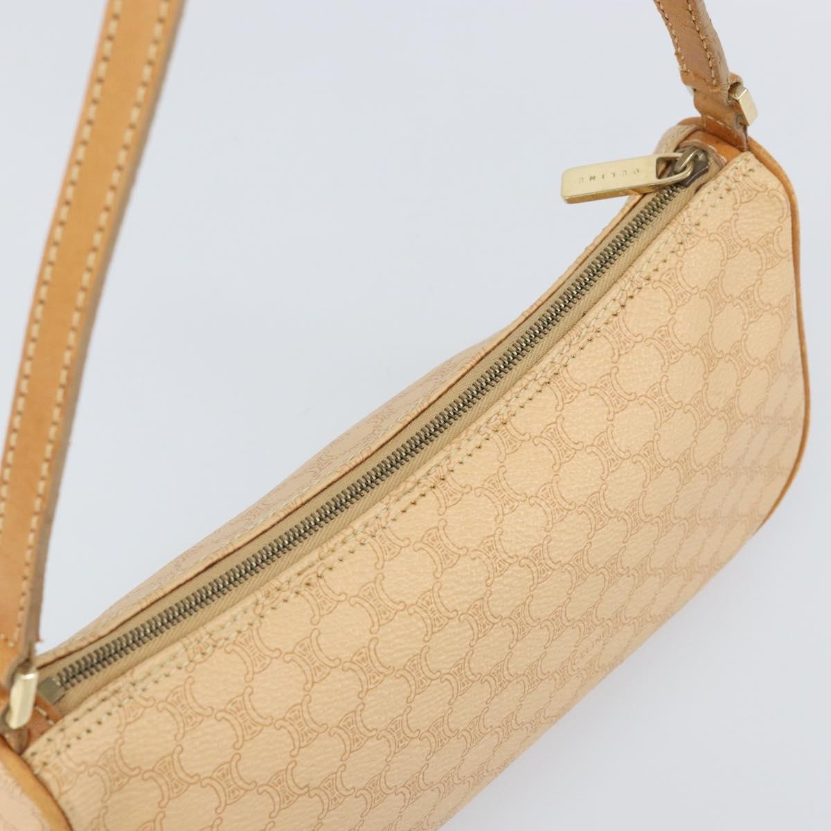 CELINE Macadam Canvas Shoulder Bag PVC Leather Beige Gold Auth 170714