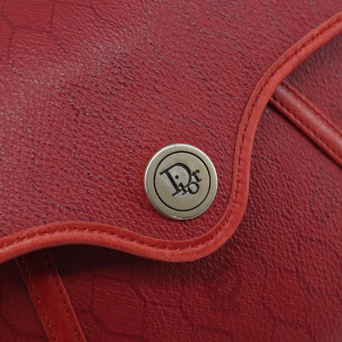 Christian Dior Honeycomb Canvas Shoulder Bag PVC Red Gold Auth 170715