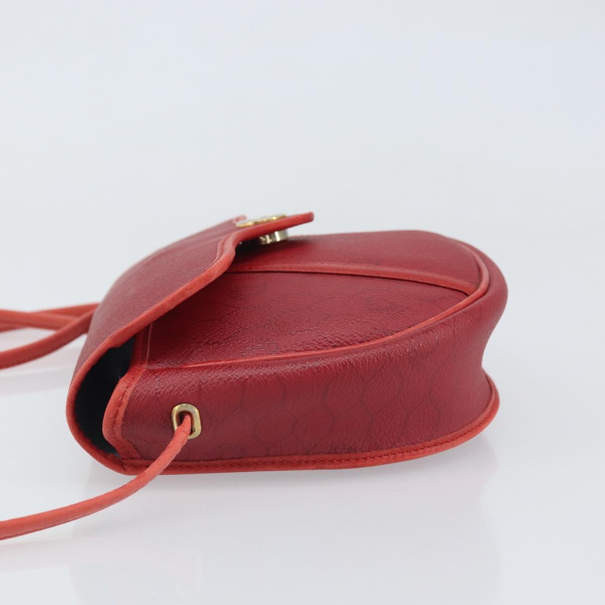 Christian Dior Honeycomb Canvas Shoulder Bag PVC Red Gold Auth 170715