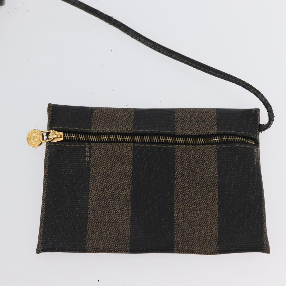 FENDI Pecan Canvas Shoulder Bag PVC Black Brown Auth 170718