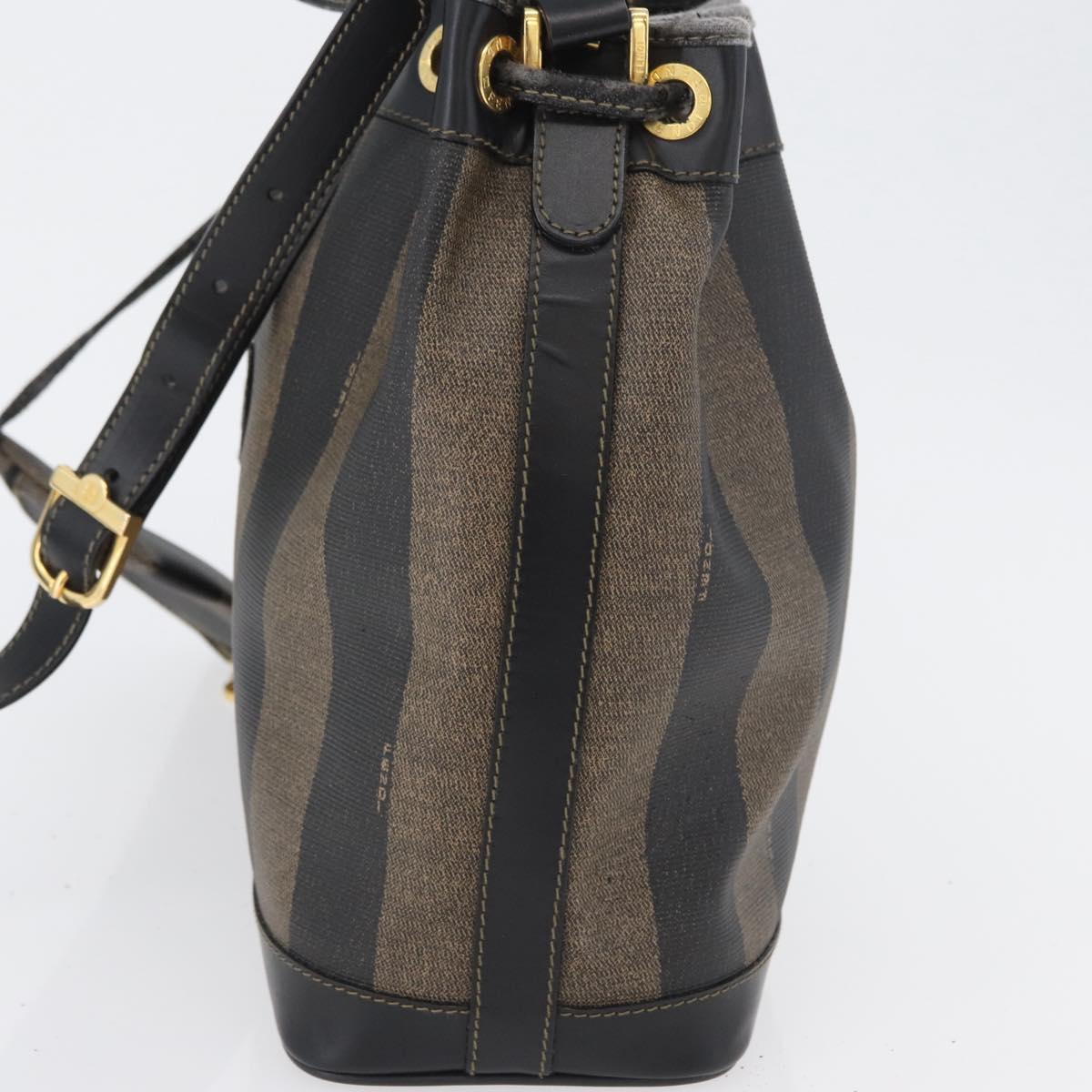FENDI Pecan Canvas Shoulder Bag PVC Black Brown Auth 170718