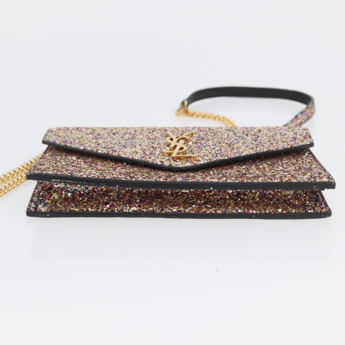 SAINT LAURENT Chain Wallet Shoulder Bag Sequin Multicolor Gold Auth 170726