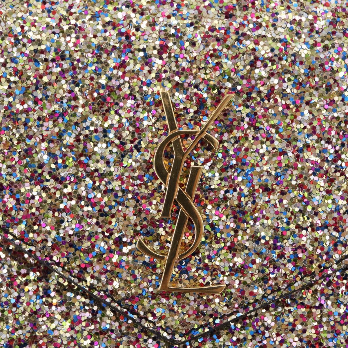 SAINT LAURENT Chain Wallet Shoulder Bag Sequin Multicolor Gold Auth 170726