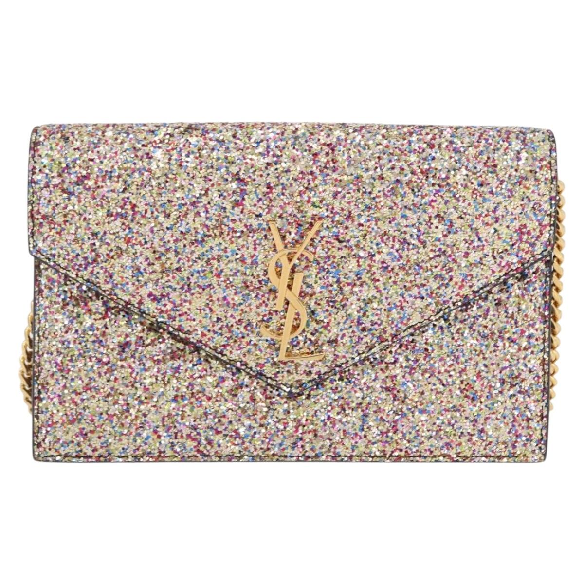 SAINT LAURENT Chain Wallet Shoulder Bag Sequin Multicolor Gold Auth 170726