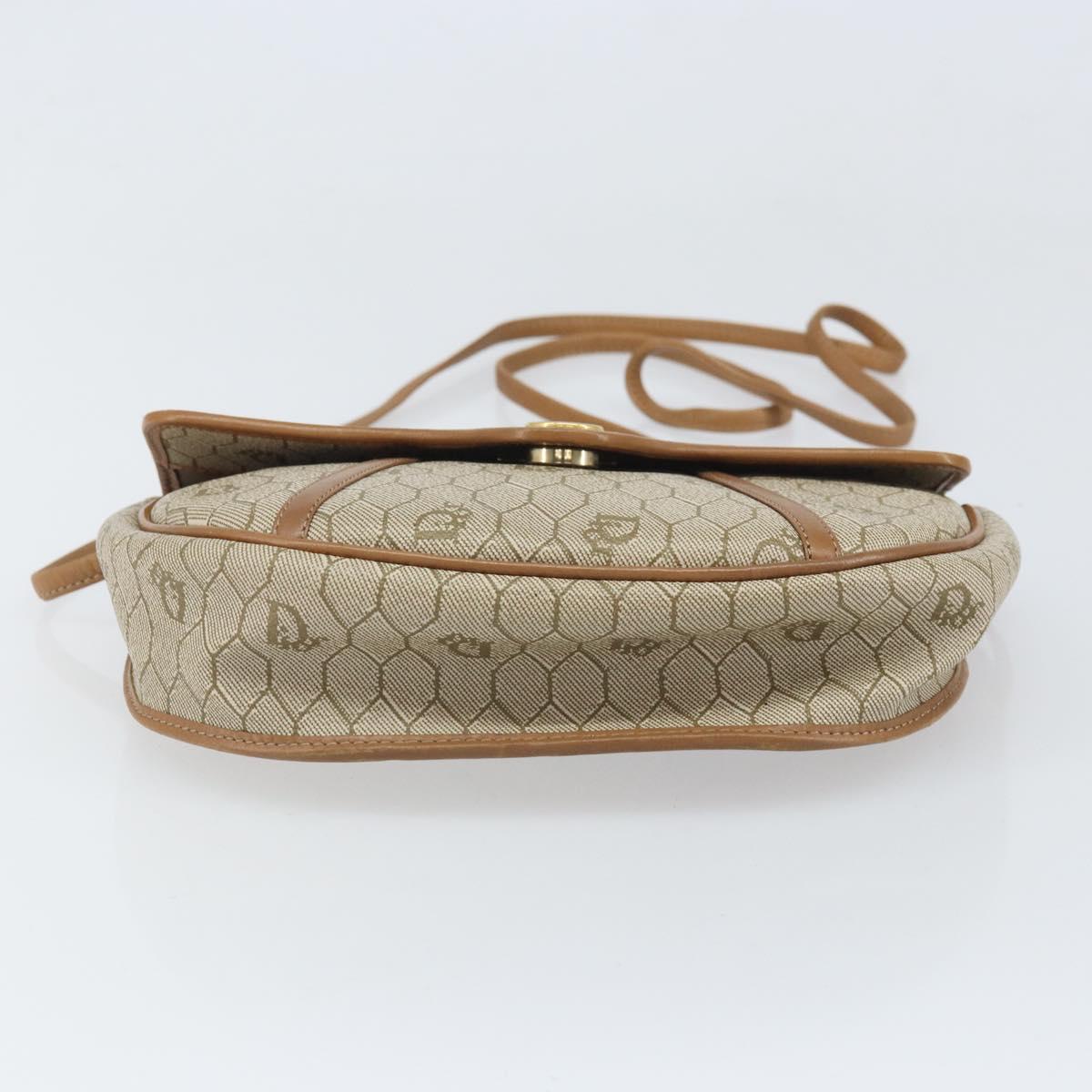 Christian Dior Honeycomb Canvas Shoulder Bag PVC Beige Gold Auth 170728