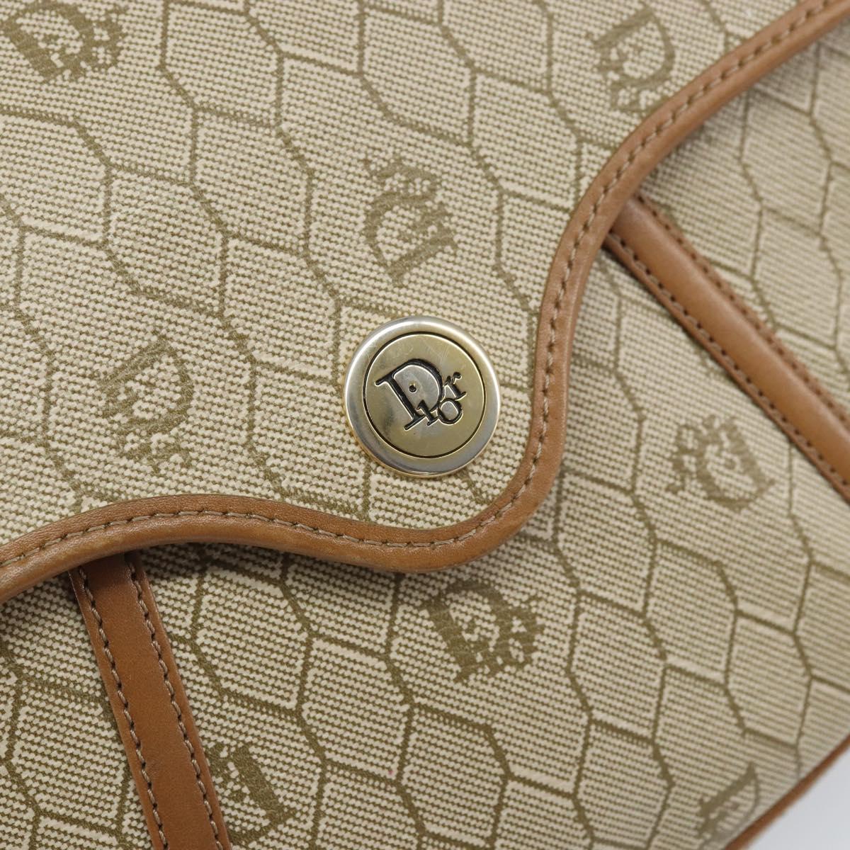 Christian Dior Honeycomb Canvas Shoulder Bag PVC Beige Gold Auth 170728