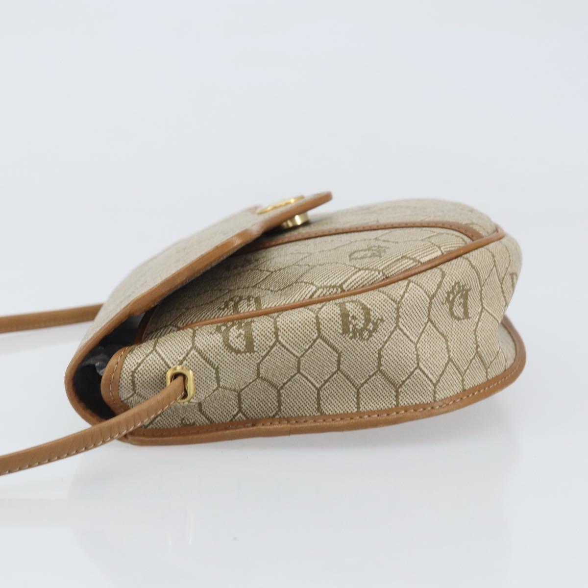 Christian Dior Honeycomb Canvas Shoulder Bag PVC Beige Gold Auth 170728