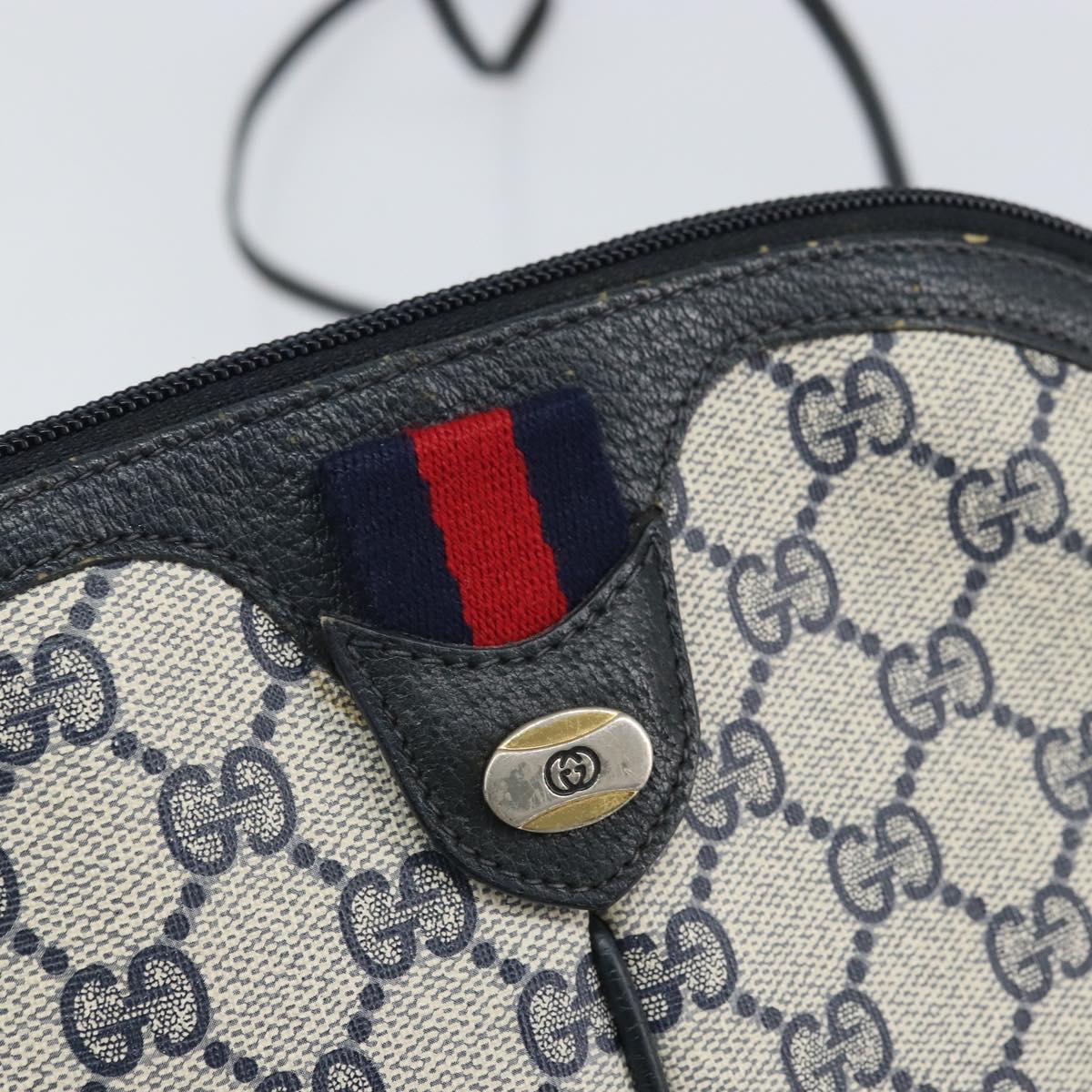 GUCCI GG Supreme Sherry Line Shoulder Bag PVC Navy Gold 904 02 047 Auth 170730