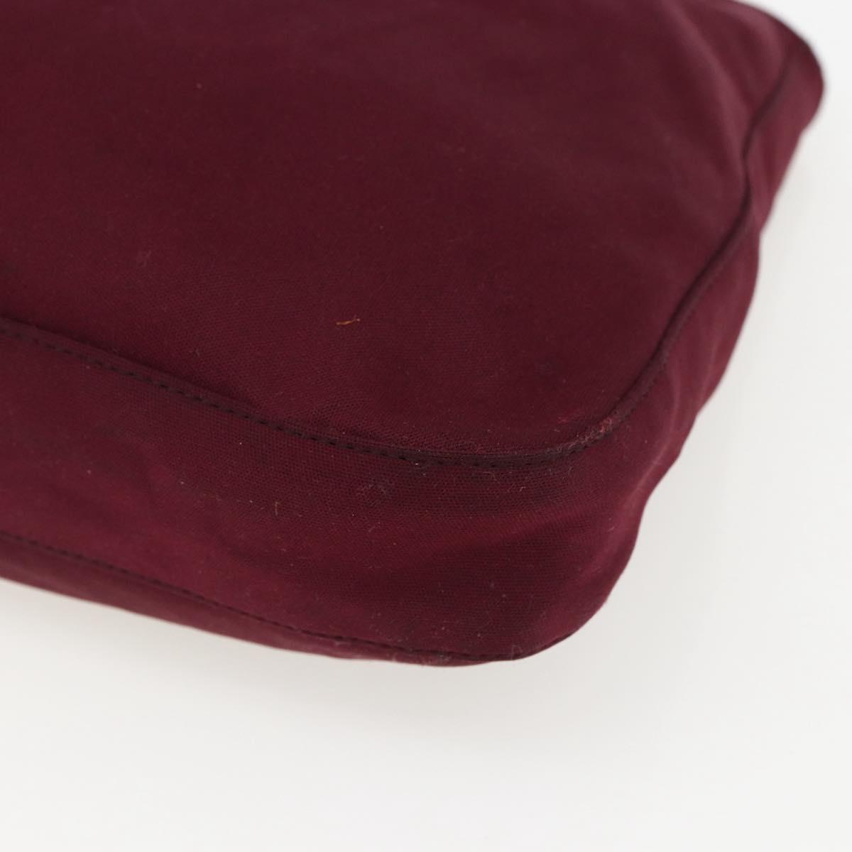 FENDI Mamma Baguette Tote Bag Nylon Bordeaux Silver Auth 170739