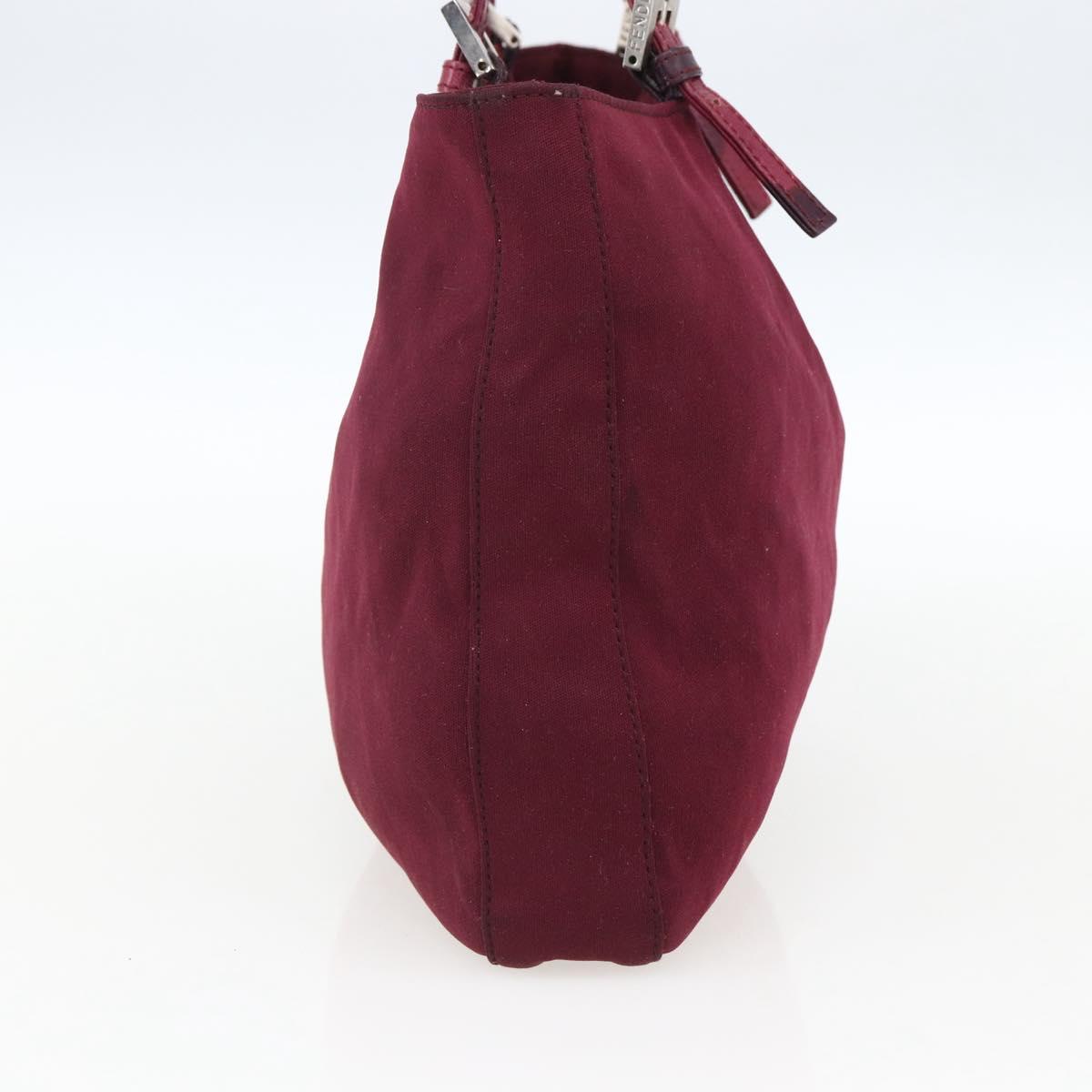 FENDI Mamma Baguette Tote Bag Nylon Bordeaux Silver Auth 170739