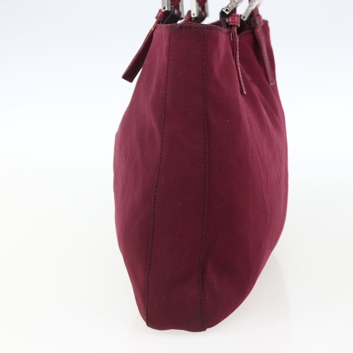 FENDI Mamma Baguette Tote Bag Nylon Bordeaux Silver Auth 170739
