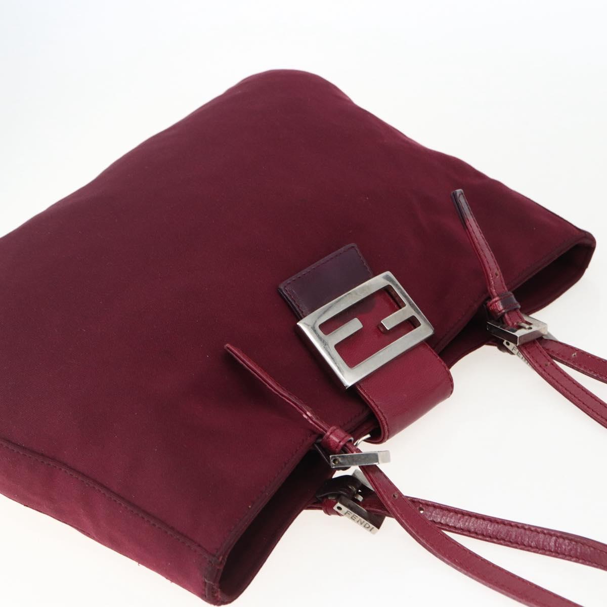 FENDI Mamma Baguette Tote Bag Nylon Bordeaux Silver Auth 170739