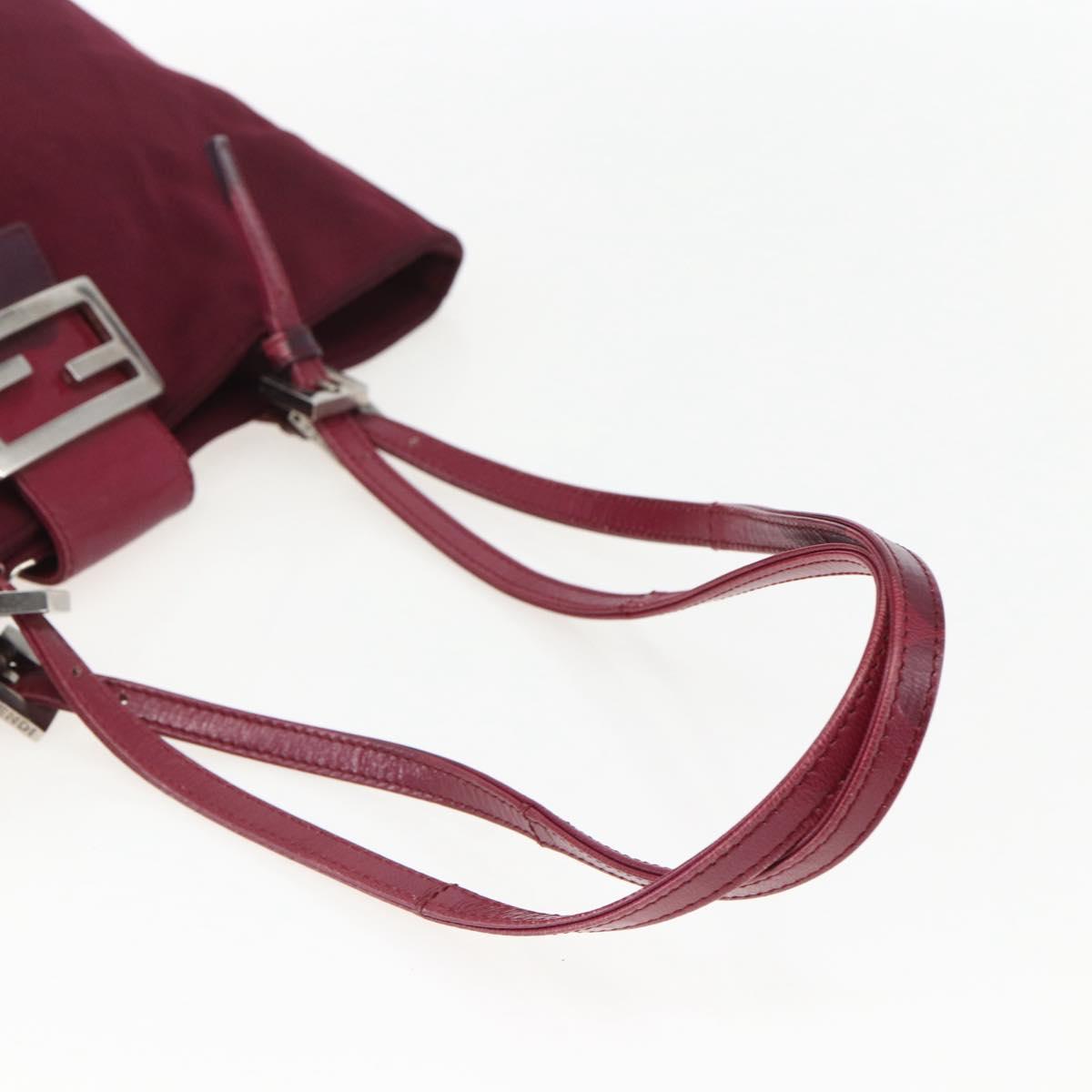 FENDI Mamma Baguette Tote Bag Nylon Bordeaux Silver Auth 170739