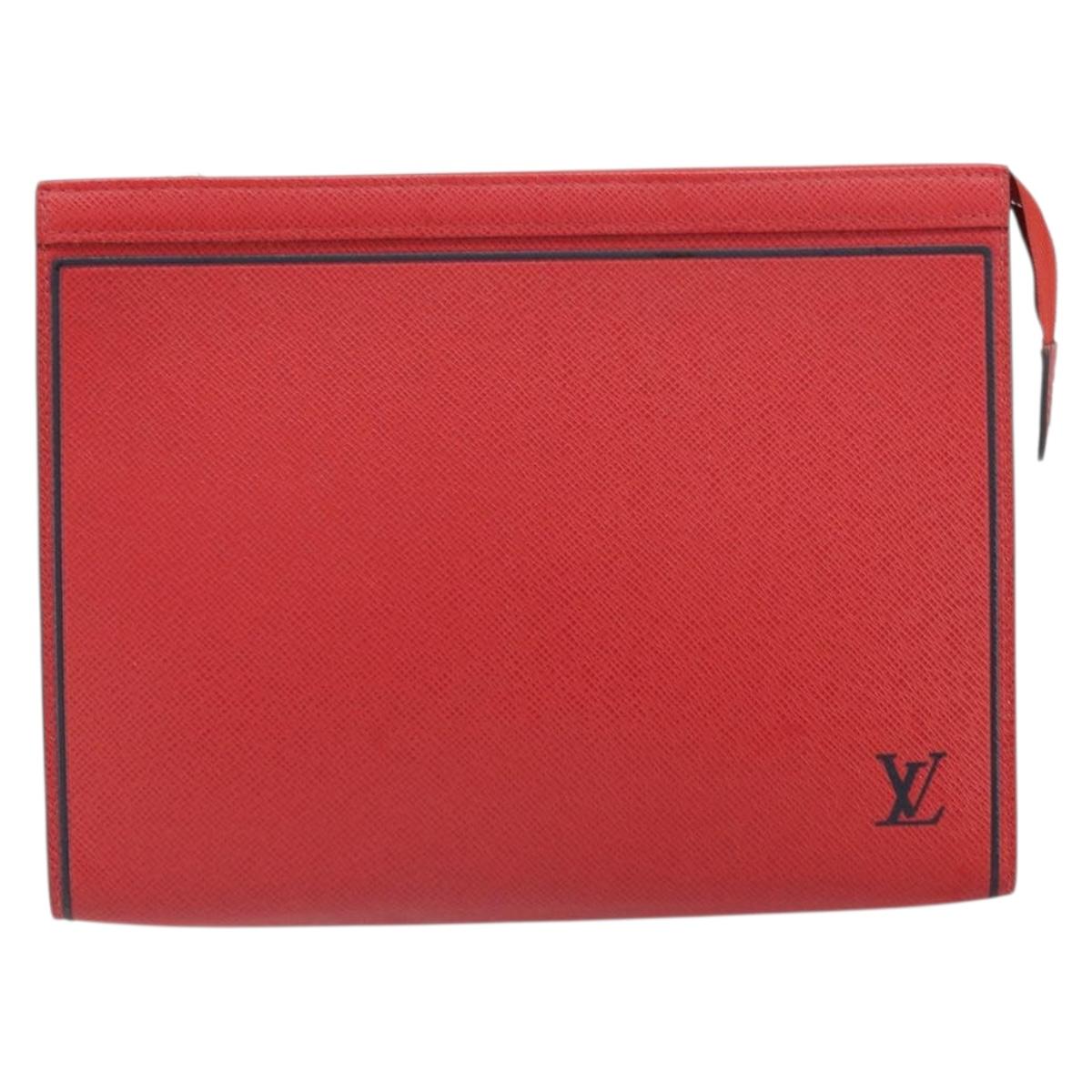 LOUIS VUITTON Taiga Pochette Voyager MM Clutch Bag Red Akajou M63397 Auth 170741