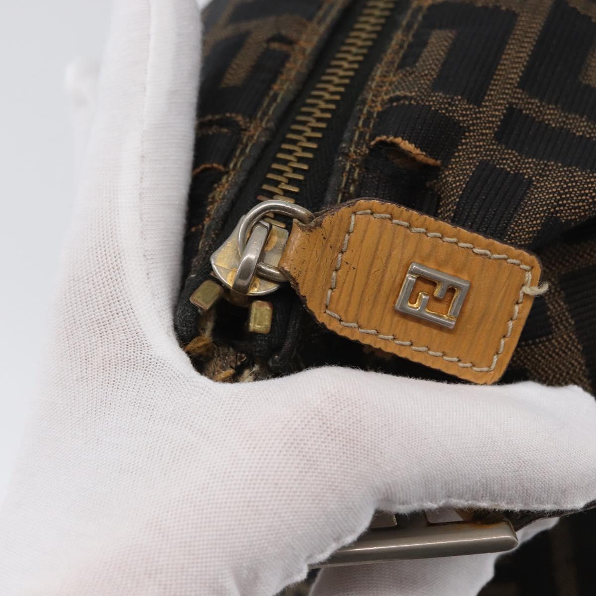 FENDI Zucca Canvas Shoulder Bag Black Brown Auth 170743