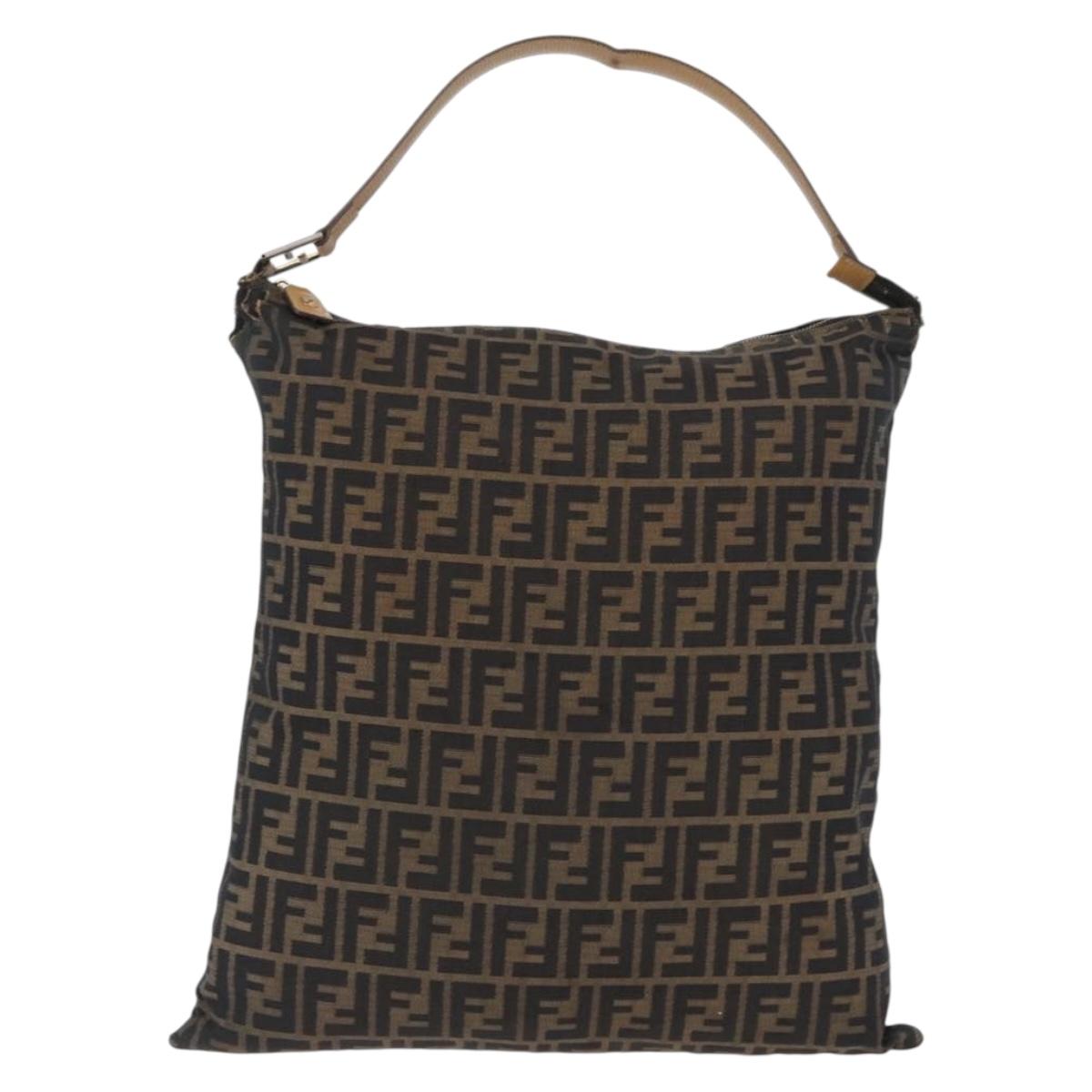 FENDI Zucca Canvas Shoulder Bag Black Brown Auth 170743