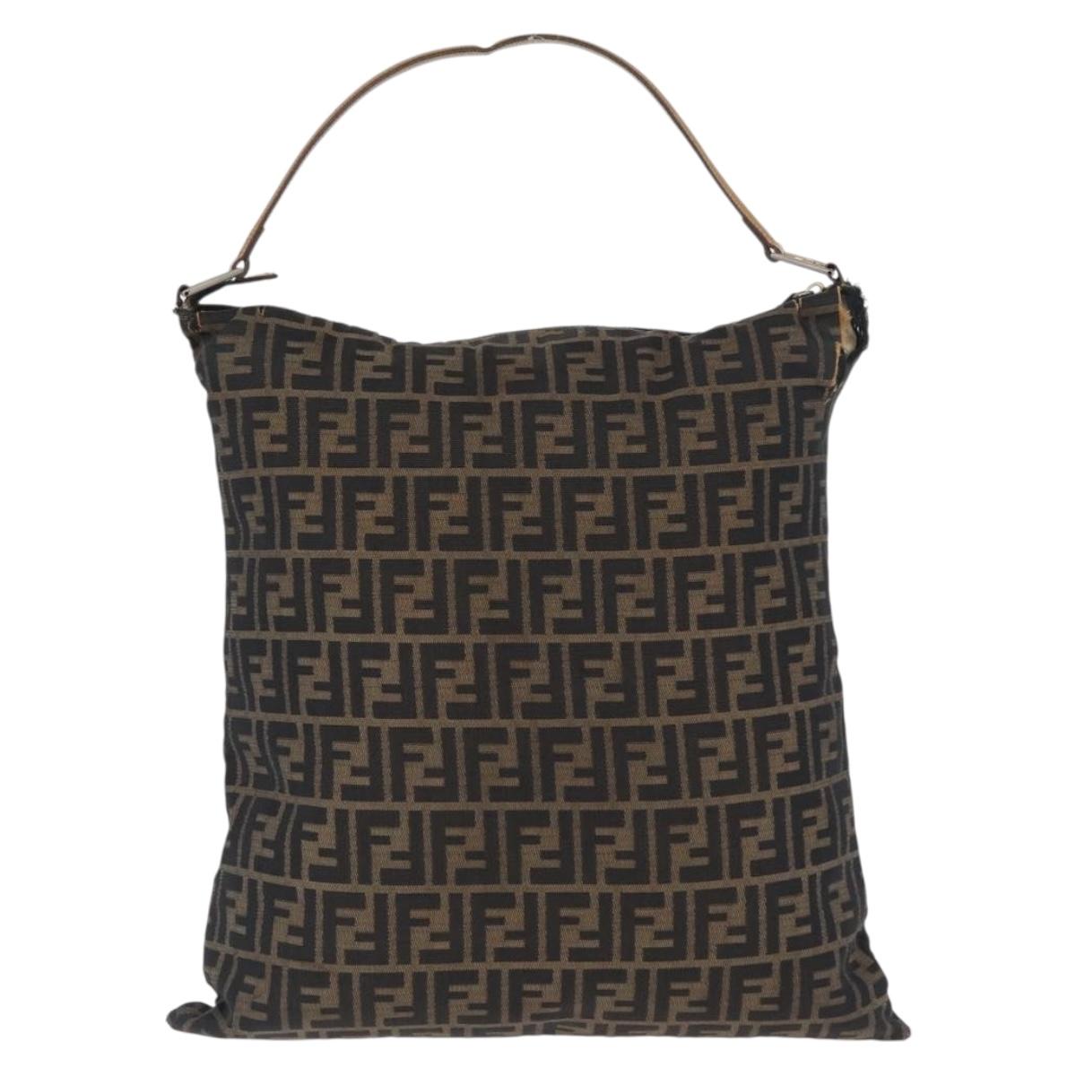 FENDI Zucca Canvas Shoulder Bag Black Brown Auth 170743