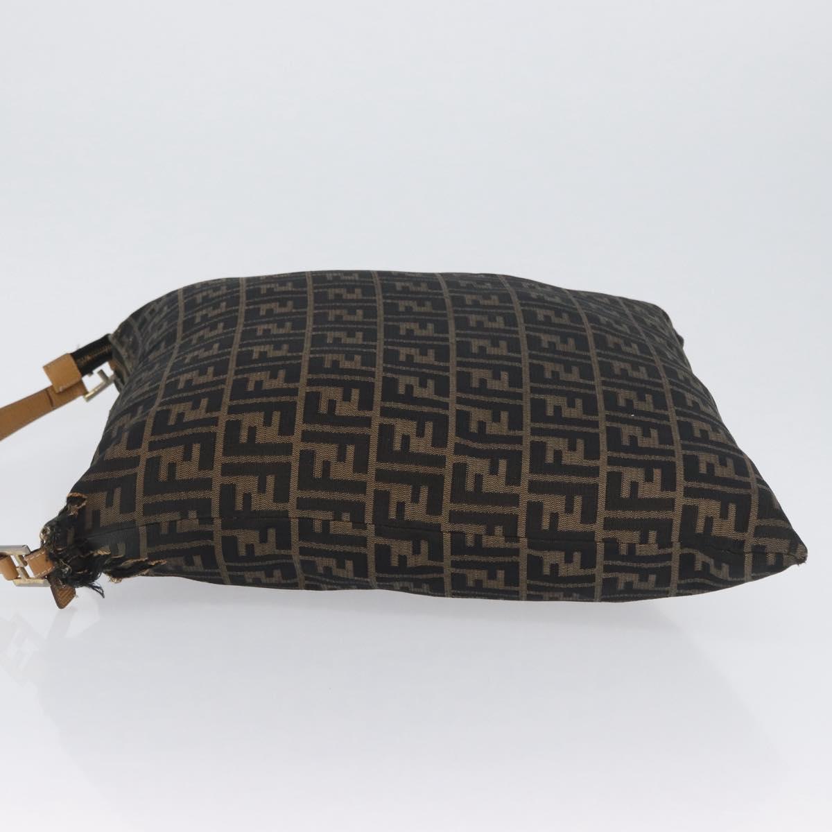 FENDI Zucca Canvas Shoulder Bag Black Brown Auth 170743